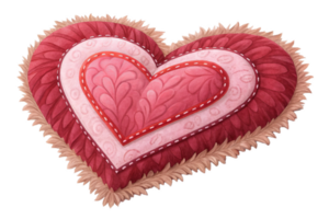 Fluffy red and pink heart pillow with intricate patterns, perfect for adding cozy touch to any space. Ideal for gifts or home decor png