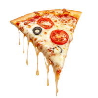 A slice of pizza with cheese and toppings isolate transparent background png