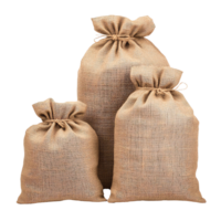 Three jute bags with handles on isolate transparent background png
