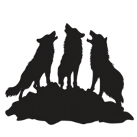 Three wolves howling at the moon, white isolate background. png