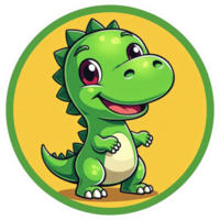 Cartoon dinosaur is smiling and standing on a yellow background png