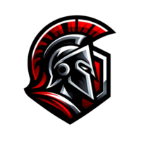 Spartan logo design combination of red, black and metallic silver, transparent background png