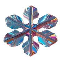 3D chrome element in Y2K style, isolated background, liquid holographic metal. Snowflake with a rainbow colors, bright and vibrant, winter decor, shiny surface. png