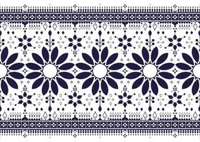geometric and lotus blooming ethnic fabric seamless pattern, blue and white color, design for cloth, carpet, batik, wallpaper, wrapping etc. vector