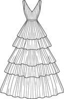Minimal Boho Tiered Maxi Dress Sketch Design vector