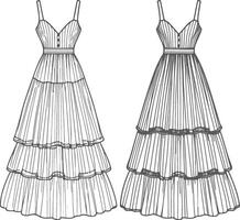 Button-Up Ruffle Tiered Maxi Gown Sketch vector