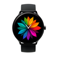 Smartwatch with Circular Face and Colorful Petals Display png