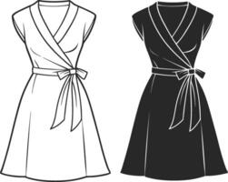 Minimal Retro Wrap Dress Line Art vector