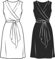 Formal Satin Ruffle Wrap Dress Design vector