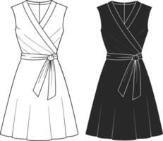 Bold Modern Wrap Dress Sketch Outline vector