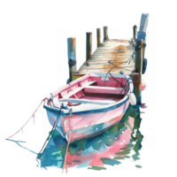 Serene Ocean Beach Watercolor with Boats on Deck png