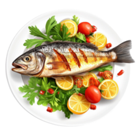 Tilapia Fish with Grilled Vegetables Isolated on Transparent Background png