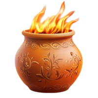 Clay Pot with Orange Color and Fire png