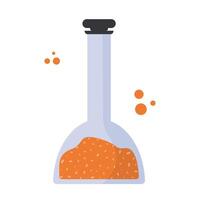 Cartoon-style flask with orange substance and bubbles on a white background. vector