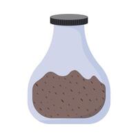 Flat style bottle with dark granular substance inside on white background. vector