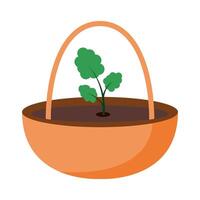 Simple illustration of a plant growing in a basket with a handle. vector