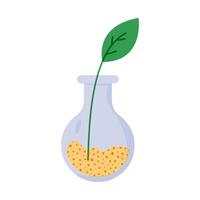 Cartoon-style flask with a green leaf sprout on a white background. vector