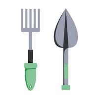 Gardening tools with green handles on a white background in flat graphic style. vector