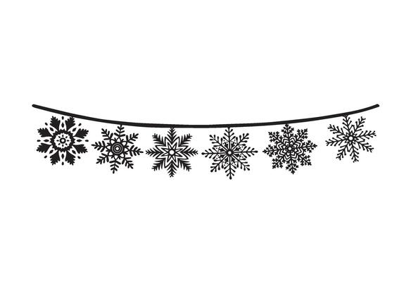 Garlande of snowflakes. graphic illustration for Christmas and New Year decorations. Ice stars for winter holiday wrapping design. Isolated clipart for web design, card, print, showcase, sale.