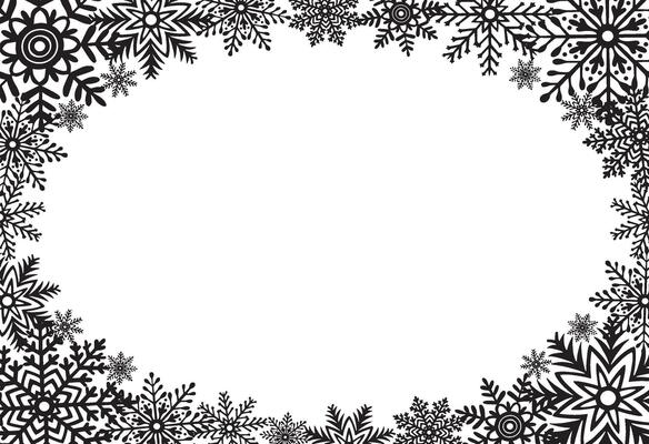 Snowflakes template postcard. Horizontal frame with copy space. graphic illustration for Christmas or New Year. Ice stars for winter holiday design. Isolated clipart for web design, print, sale
