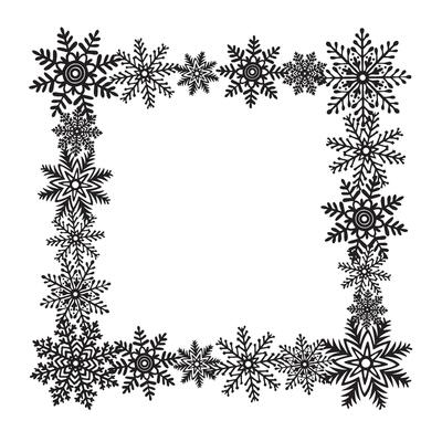 Snowflakes square frame. Template postcard with copy space. graphic illustration for Christmas or New Year. Ice stars for winter holiday design. Isolated clipart for web design, print, wrapping