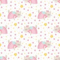Fairy tale cat with flowers seamless pattern vector