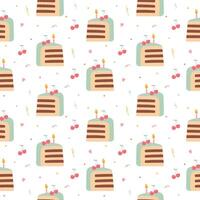 Seamless pattern with birthday piece of cake vector