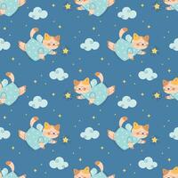 Fairy tale cat with a magic wand seamless pattern vector