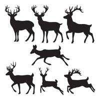 Set of wild deer silhouettes in flat style isolated on white background. illustration vector