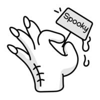 A sketchy icon of spooky hand holding placard vector