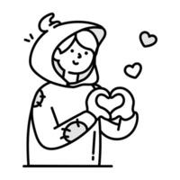 A character making heart, doodle style icon vector