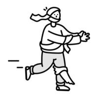 Mummy wrapped in bandage running fast, doodle icon vector