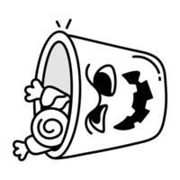 Doodle icon of halloween bucket with sweets vector