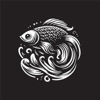 illustration of a fish in a circle on black background vector