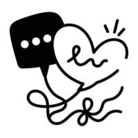 Hand drawn icon of chat bubbles with a heart shape and speech dots vector