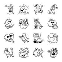 Bundle of Halloween Theme Doodle Icons vector