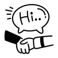 Hand drawn icon of a greeting handshake with a speech bubble vector