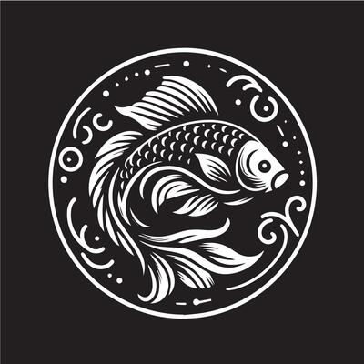 A fish in a circle on a black background