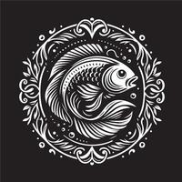 A fish in a ornate frame on a black background vector