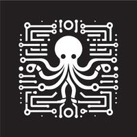 Octopus logo with a circuit board background vector