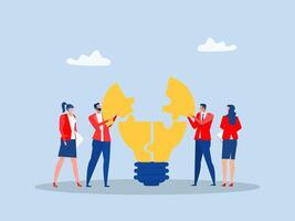 Idea brainstorming, cooperation or collaboration to get solution Business people work together to complete the light bulb jigsaw puzzle in harmony.Effective teamwork vector