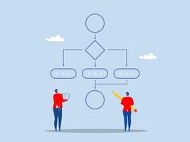 Team business workflow process with sticky notes creating optimization scheme, flowchart to get result, Strategy to implement concept, Strategic planning, Business plan vector