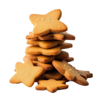 Heap pile of star shaped Gingerbread Cookies stacked together isolated on transparent background png
