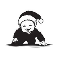 Black and white Smiling Baby Wearing Red Santa Claus Hat Celebrating Christmas stock image isolated on a white background vector