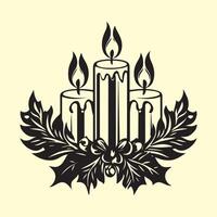 Black and white Christmas candle with holly leaves stock image on white background vector
