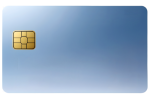 blank empty blue bank credit card with chip and copy space area isolated on transparent background, sim card png