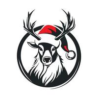 Design logo of Christmas Reindeer in Santa Hat Stock image isolated on white background vector
