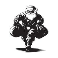 Black and white Santa Claus Walking with Full Bag Stock image isolated on white background vector