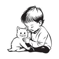Children playing with a cat isolated on a white background vector