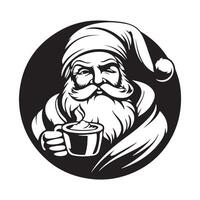 Black and white Santa Claus drinks coffee stock Image isolated on white background vector